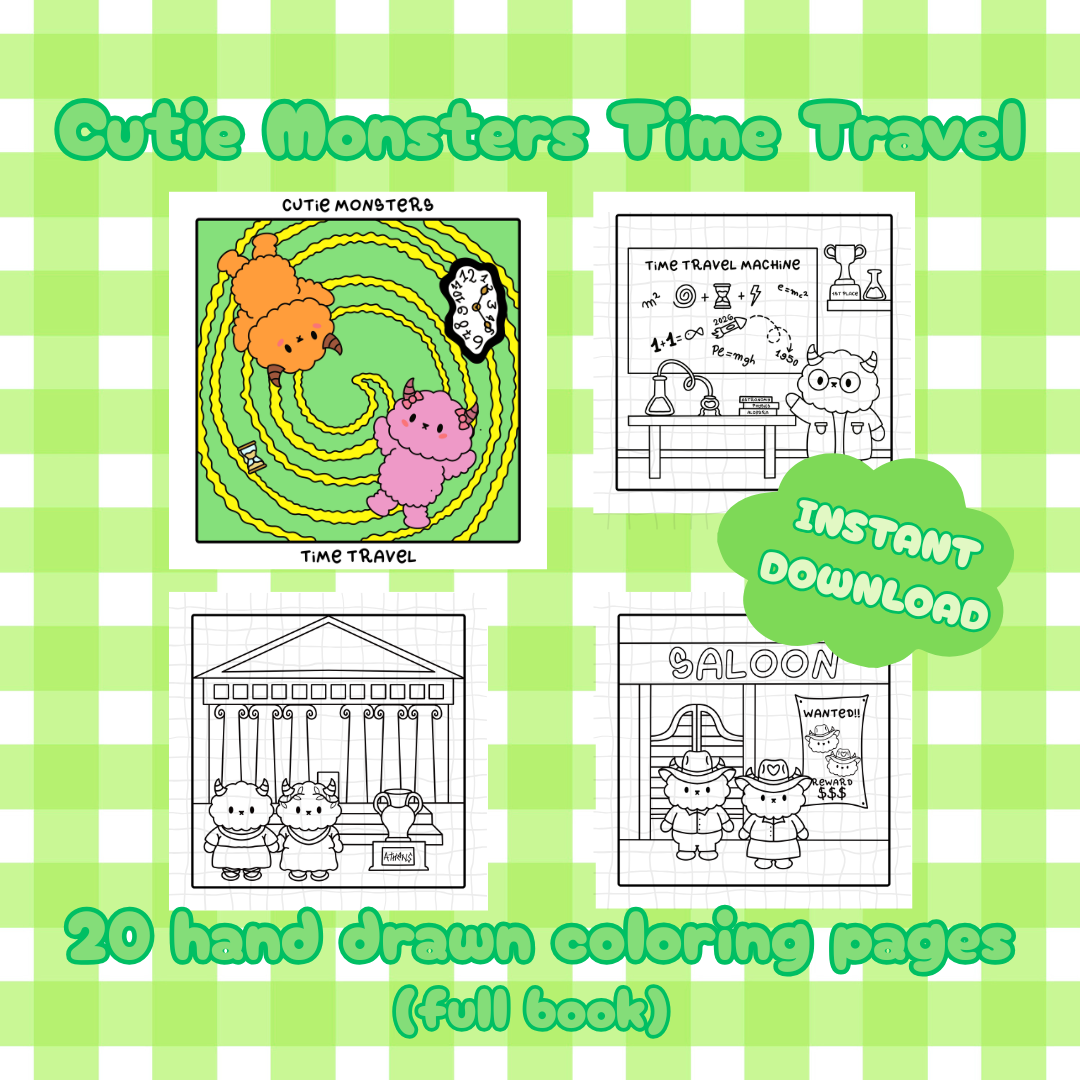 **PRODUIT NUMÉRIQUE** - Cutie Monsters Voyage dans le temps - Livre de coloriage complet